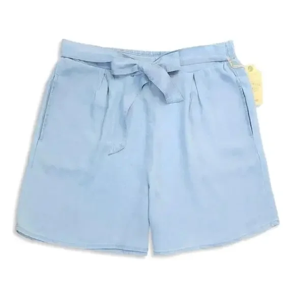 New Telluride High Rise Tie-Front Soft Lightweight Stretch Denim Flowy Shorts - Picture 4 of 7